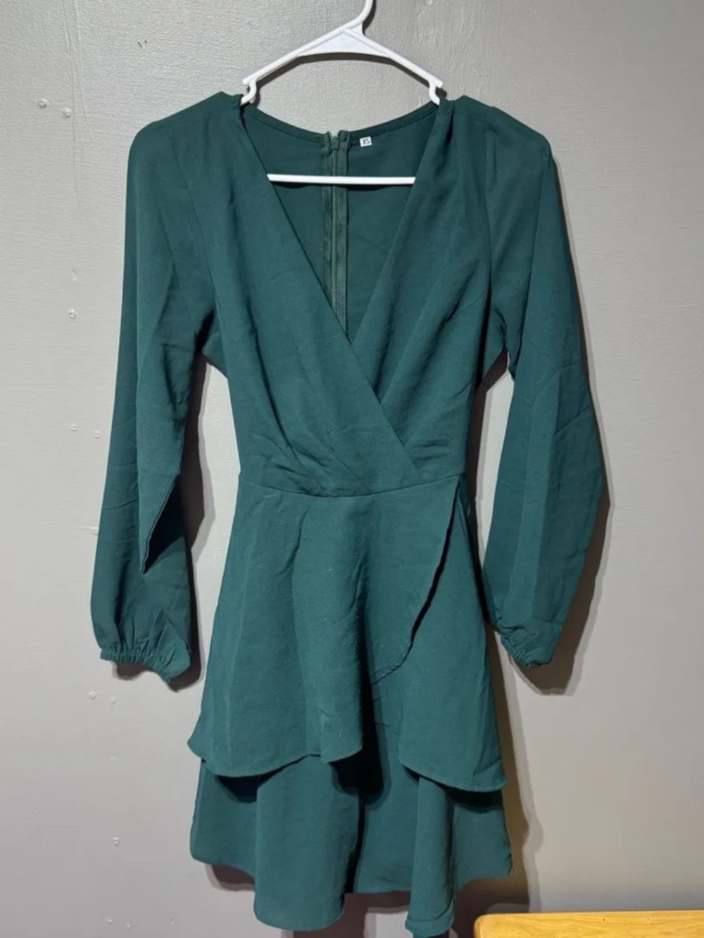 Long Sleeve Teal Wrap Tiered Dress